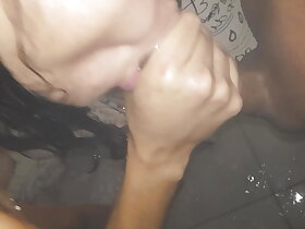 My silver-tongued sisterinlaw swallows my cum give along to shower