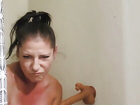 Bratty American MILF Drenched Dildo Shower Thing